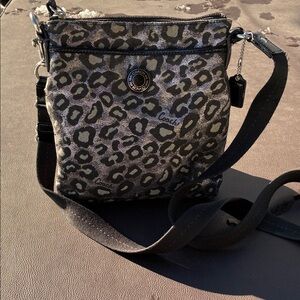 Coach Leopard Print Crossbody Bag - Black and Gray